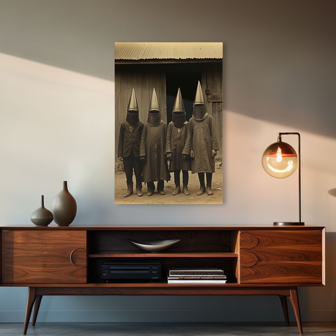 Mysterious Hooded Cone Mask Figures Vintage Sepia Photo Weird Art Print - Image 4