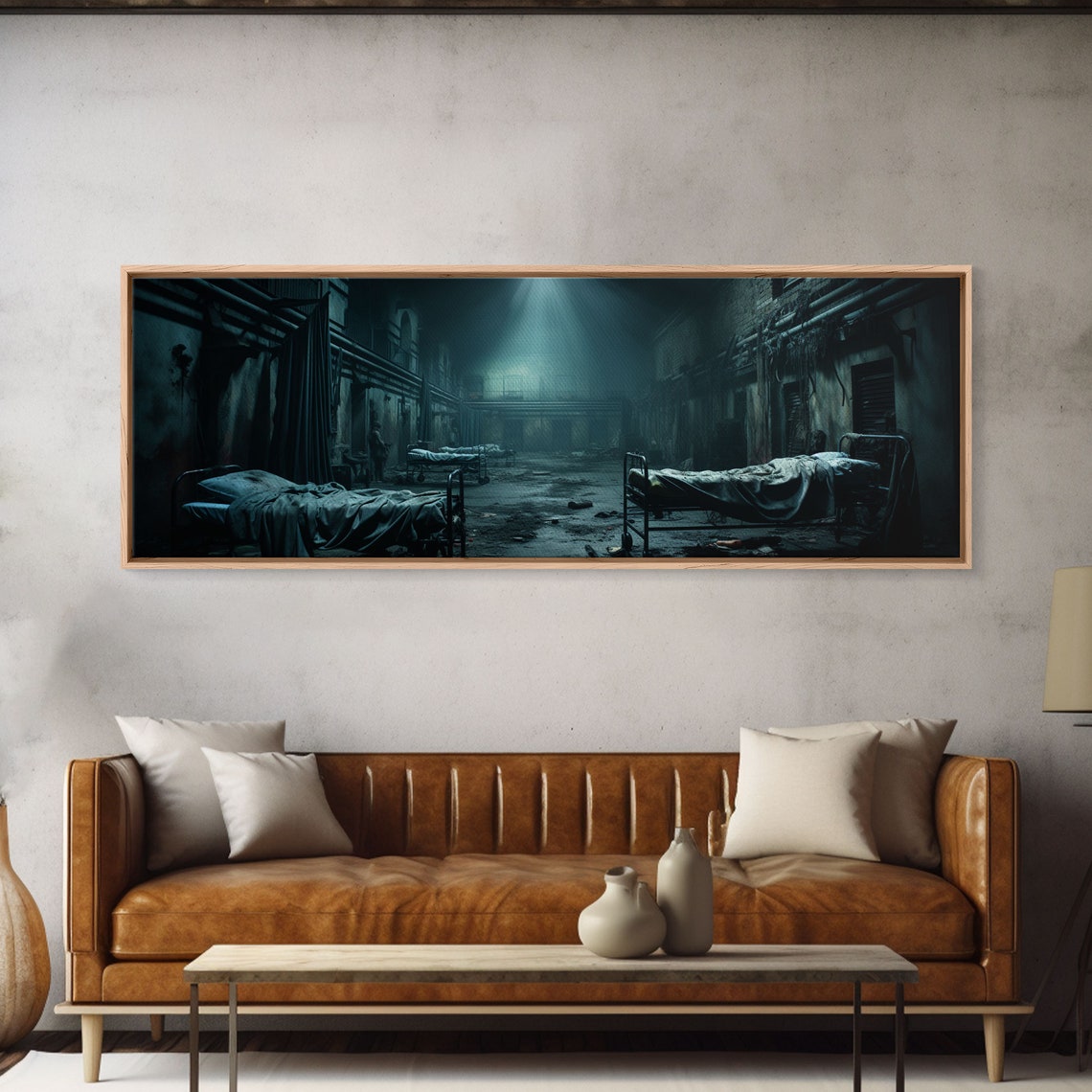 Abandoned Asylum Ward Eerie Hospital Beds Dark Spooky Horror Wall Art