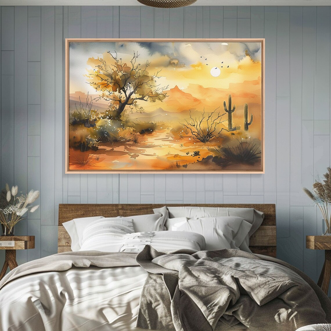 Utah Desert Sunset Watercolor Saguaro Cacti Birds Golden Sky Poster - Image 5