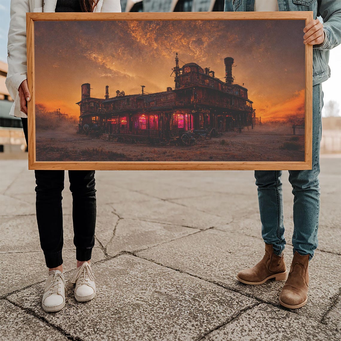 Steampunk Wild West Building Glowing Red Windows Desert Sunset Poster - Image 5