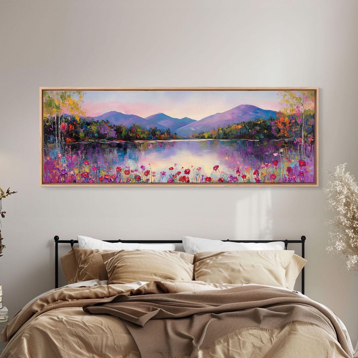 Spring Wildflower Meadow Lake Purple Mountain Panoramic Poster - Image 3