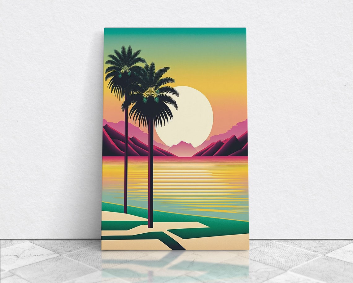 Art Deco Tropical Sunset Palm Trees Giant Sun Geometric Beach Poster - Image 6