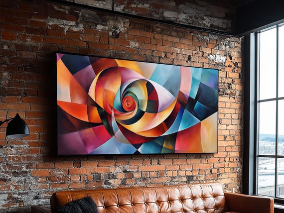 Spiral Geometry Framed Print Abstract Geometric Wall Art Colorful Modern Art Decor Living Room Art Horizontal Wall Art Boho Art