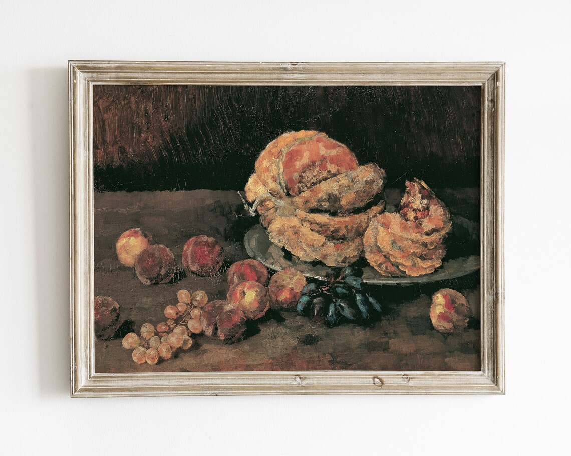 Vintage Fall Pumpkin Art Print, Moody Autumn Rustic