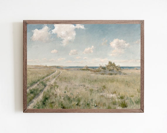 Vintage Meadow Landscape Art Print, French Country