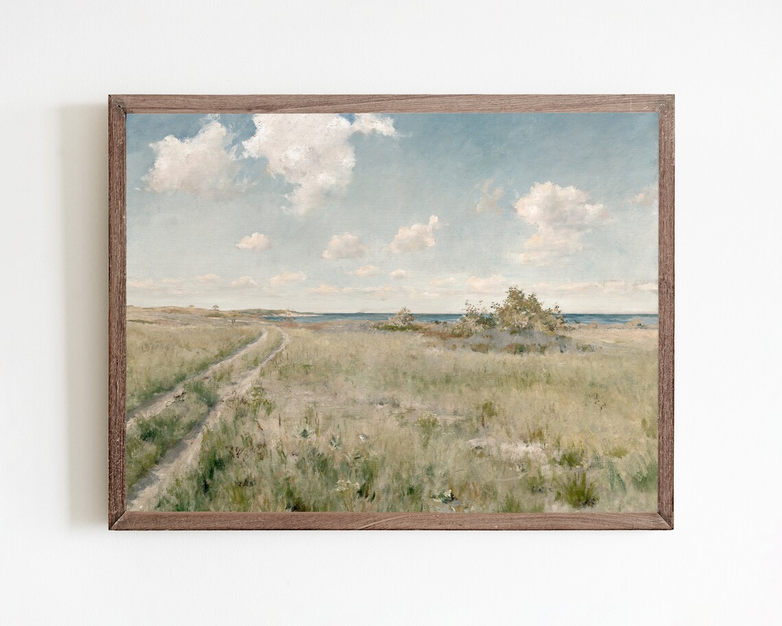 Vintage Meadow Landscape Art Print, French Country