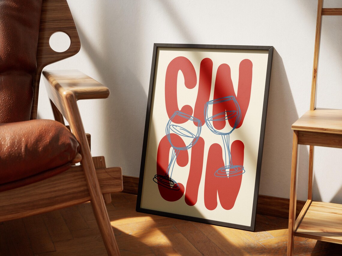 Wine Cin Cin Print Alcohol Poster Print Retro Bar Cart Wall Art Art Decor Drinks Red Poster Cute Kitchen Decor - Image 3