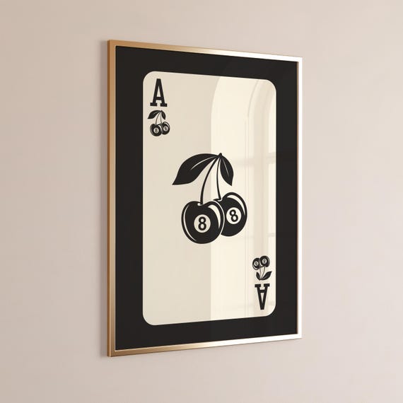 Ace Of Cherry 8 Ball Poster Modern Trendy Wall Art Retro Print Funny Black