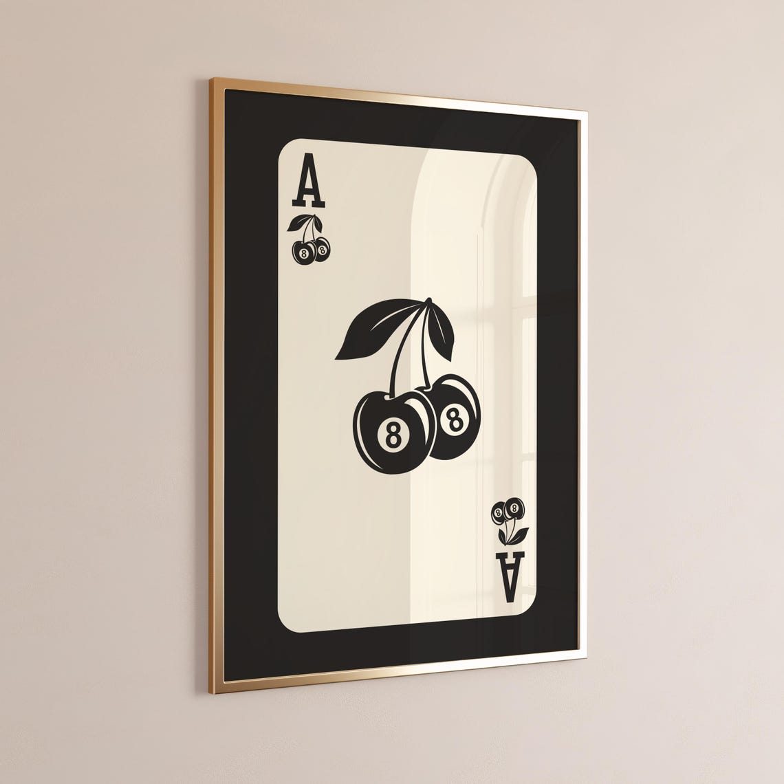 Ace of Cherry Black 8 Ball Cherries Retro Playing Card Wall Poster