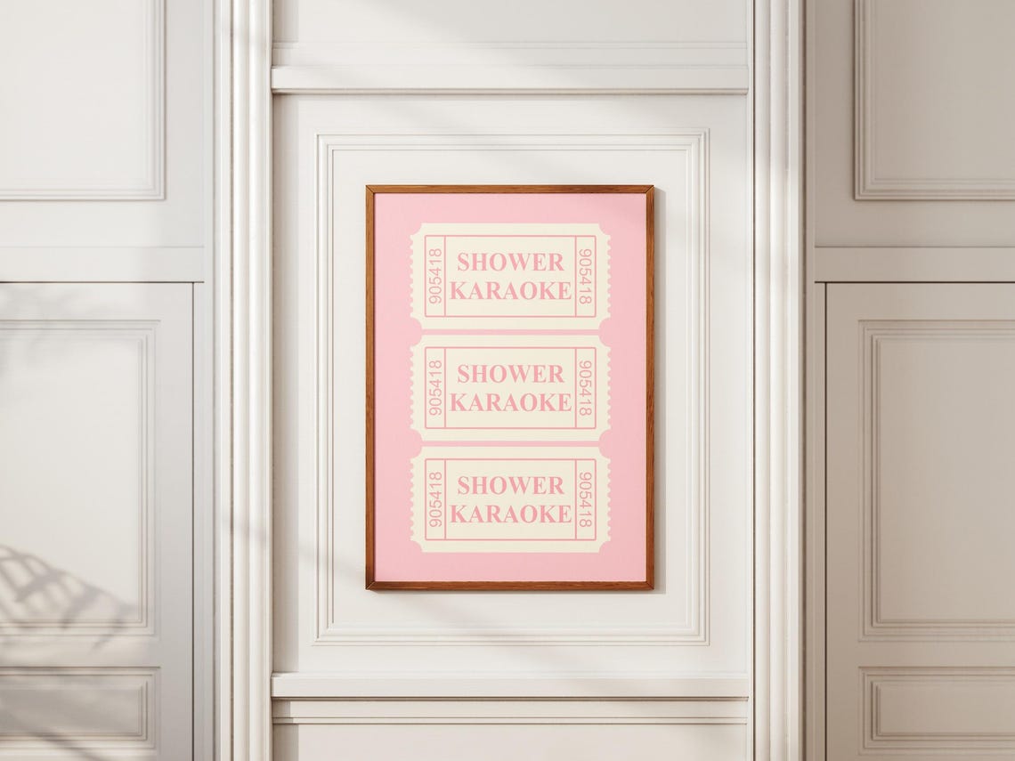 Pink Shower Karaoke Admit One Ticket Stubs Retro Funny Bathroom Poster - Image 3