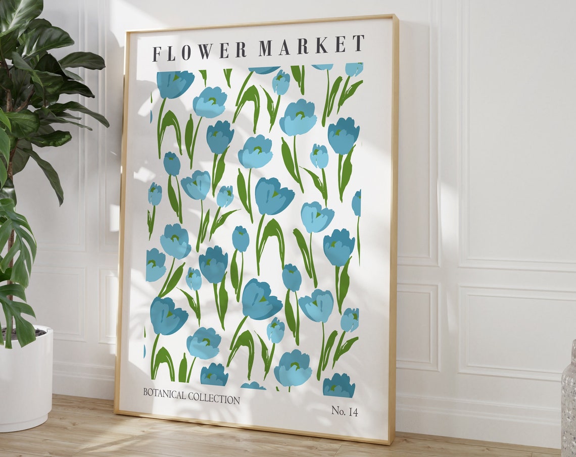 Blue Tulip Field Flower Market Botanical Collection No 14 Poster