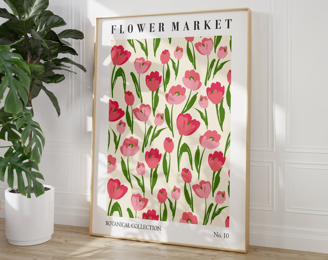 Flower Market Pink Tulip Field Botanical Collection No 10 Poster