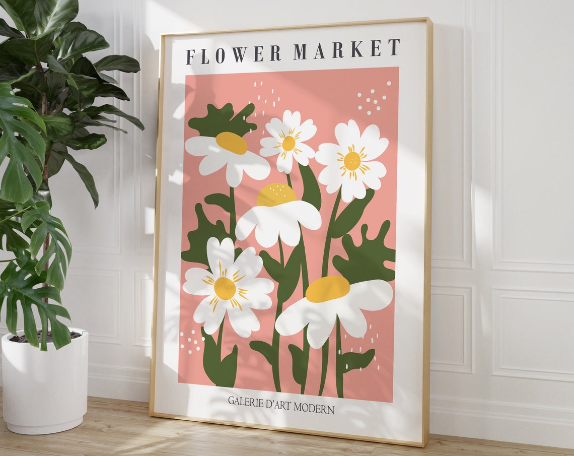 Flower Market Pink Daisy Bouquet Spring Botanical Gallery Wall Art