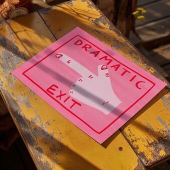 Dramatic Exit Art Print, Humorous Gallery Decor