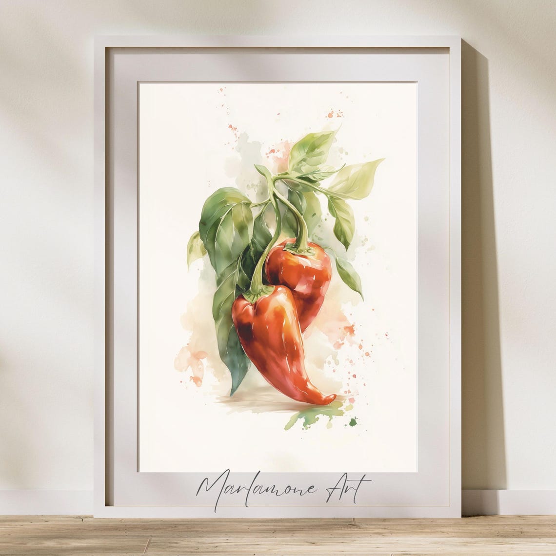 Watercolor Red Peppers Botanical Kitchen Vegetable Art Wall Poster