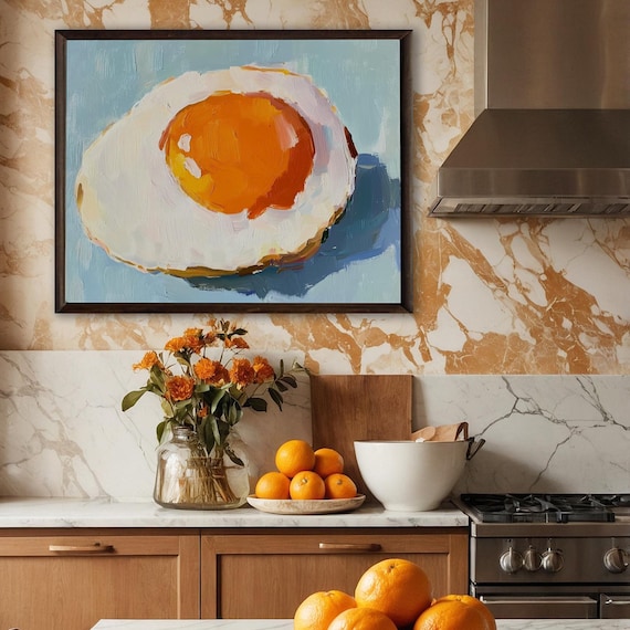 Fried Egg Acrylic Still Life Painting Kitchen Food Wall Decor Print