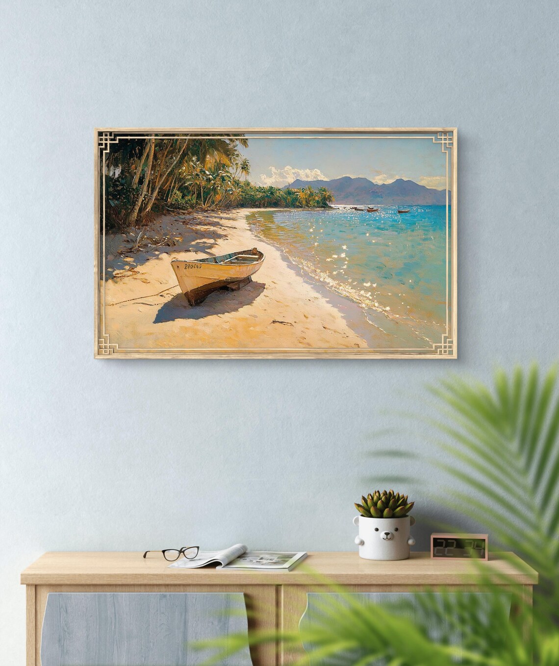Golden Shoreline Tropical Beach, Sunlit Waves - Image 2