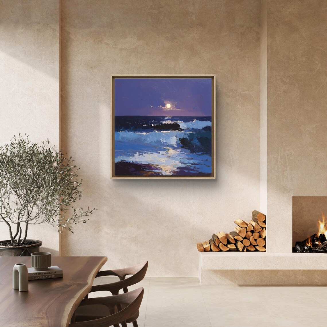 Night Seascape with Moonlit Waves, Oil Painting - Image 2
