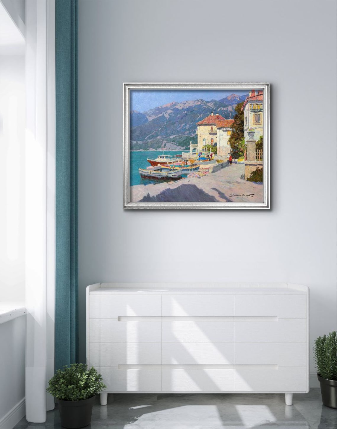 Boats at the Pier, Mediterranean Ancient City Art Print