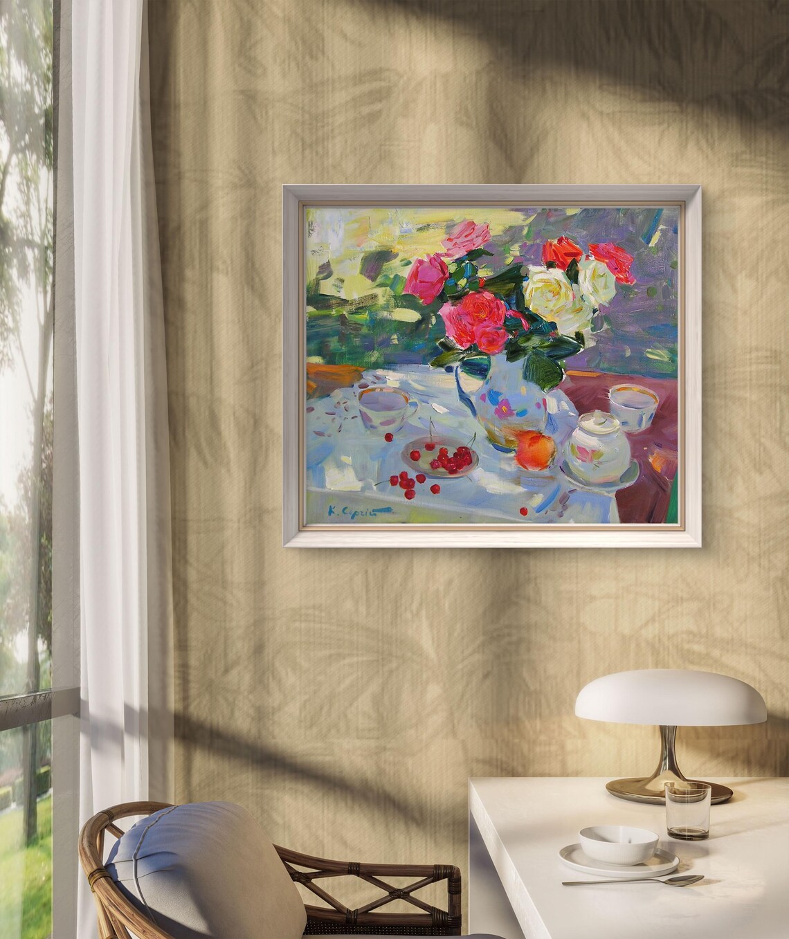 Still Life With Roses And Cherries, Floral Art - Image 2