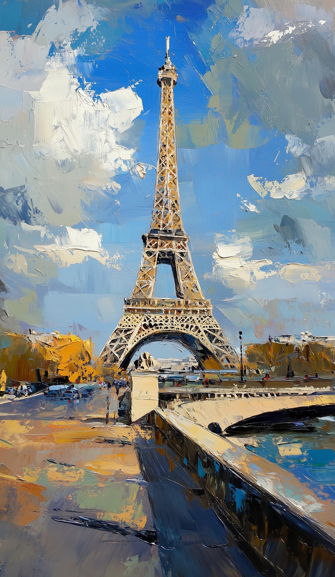 Paris Eiffel Tower Oil Painting, Impressionist Cityscape - Image 2