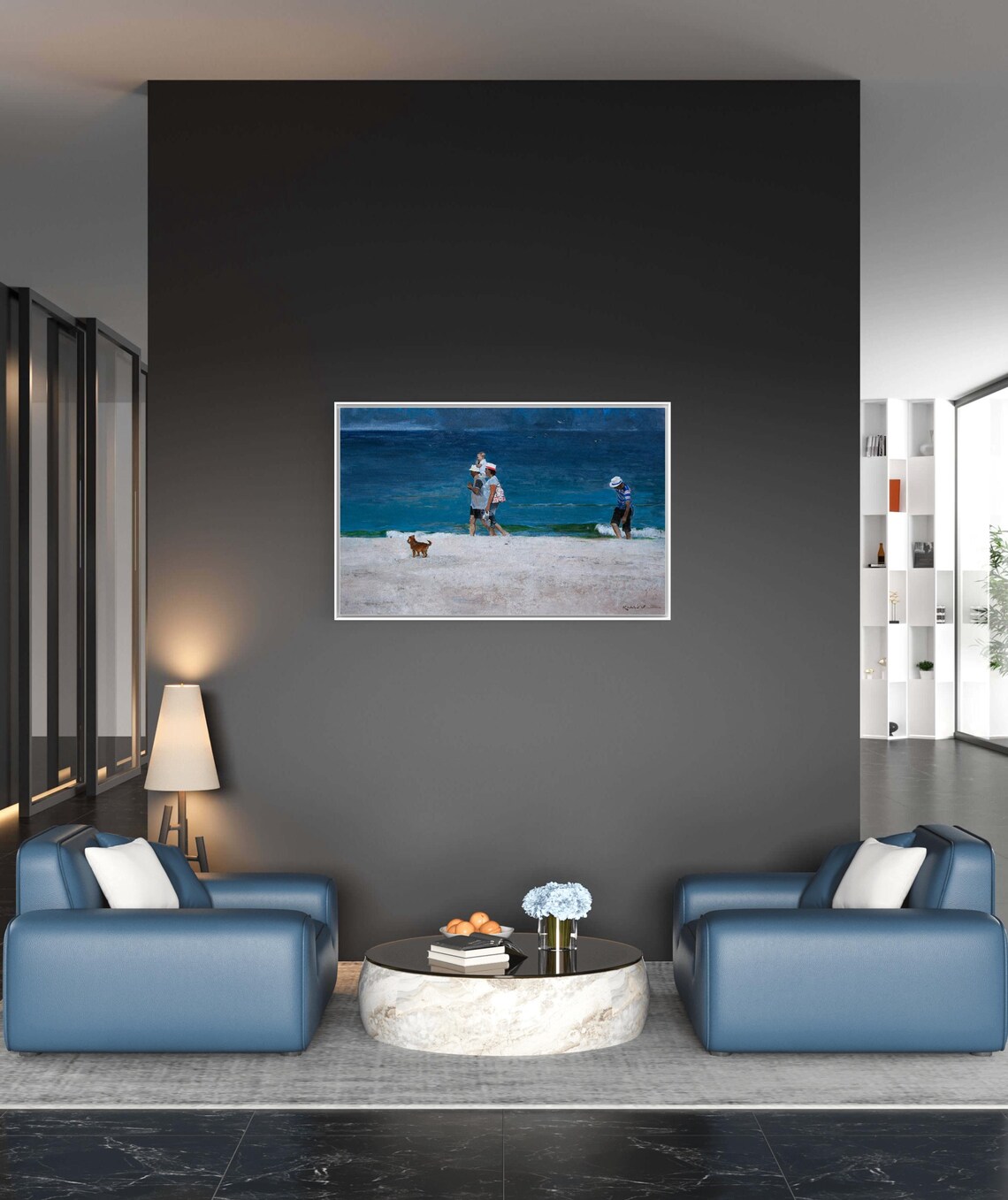 Family Walk on the Beach, Coastal Seaside Scene