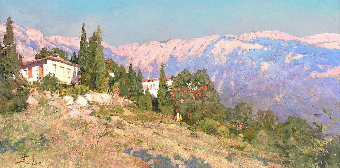 Sunny Italian Mountain Landscape, Impressionism Style - Image 2