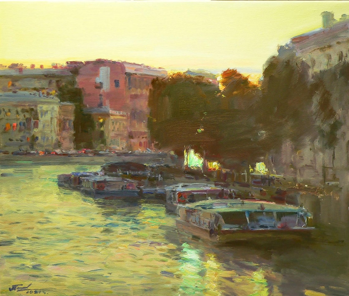 Golden Evening Glow On The Canal, Sunset Cityscape - Image 2