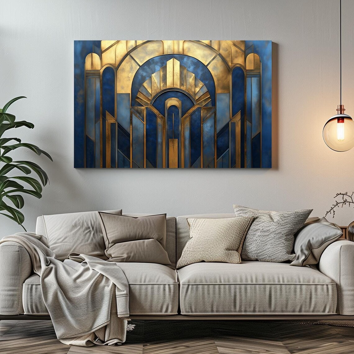 Art Deco Blue Gold Arch Cathedral 1920s Geometric Grand Wall Poster