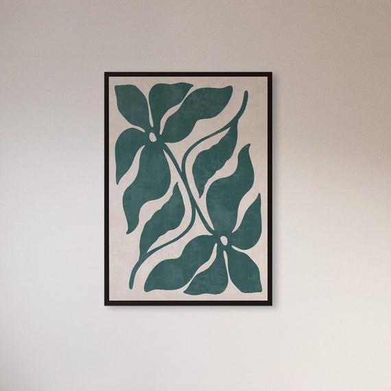 Framed Blue Leaf Wall Art Print Matisse Inspired Botanical Poster Minimal Modern Plant Decor Gift For Artful Interiors Or Nature Lovers