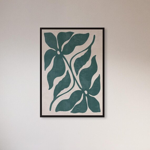 Teal Botanical Abstract Floral Leaf Cutout Modern Minimal Poster