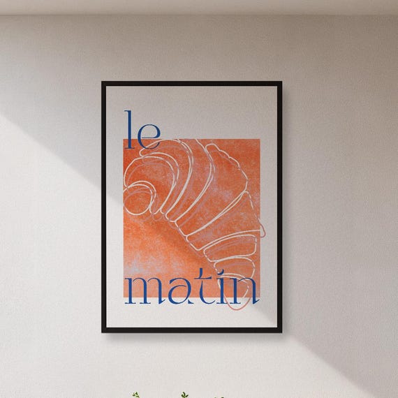 Framed Croissant Wall Art Print Minimal French Bakery Poster In Orange And Blue Caf Kitchen Decor Gift For Foodie Or Parisian