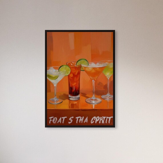 Cocktail Glasses on Bar Colorful Drink Illustration Art Poster
