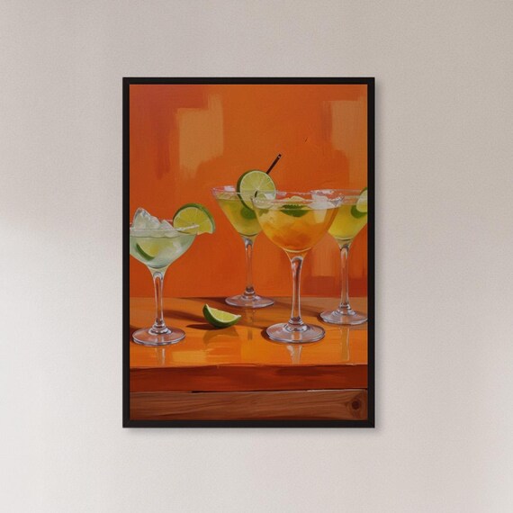 Colorful Margarita Cocktails Lime Painting Bar Art Poster Orange