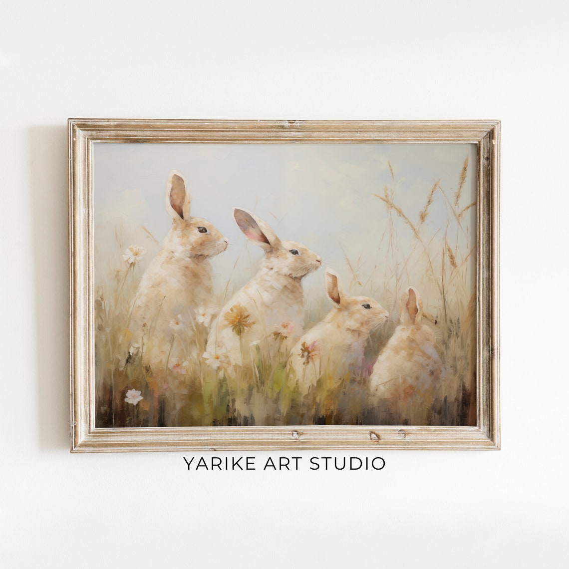 Four White Rabbits In Wildflower Meadow Spring Easter Poster