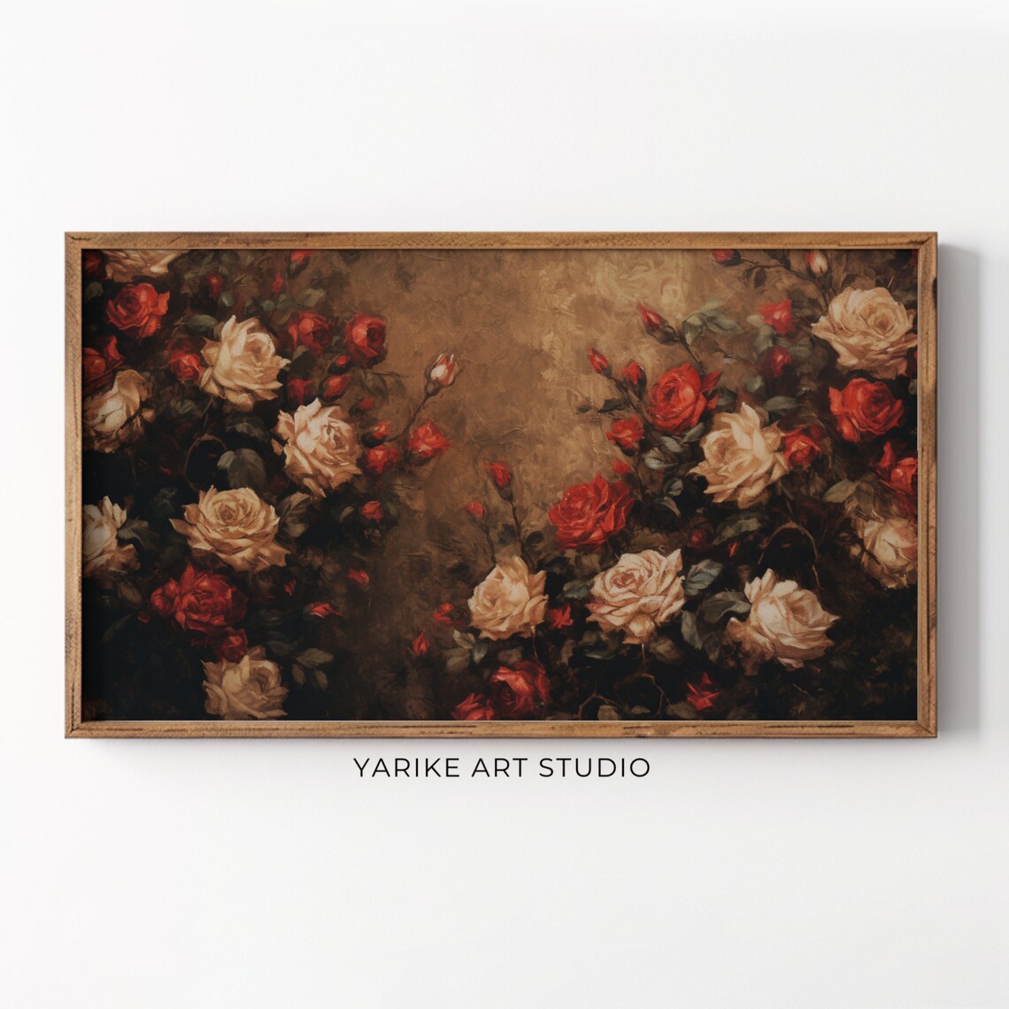 Red White Roses Vintage Dark Moody Floral Oil Painting Poster