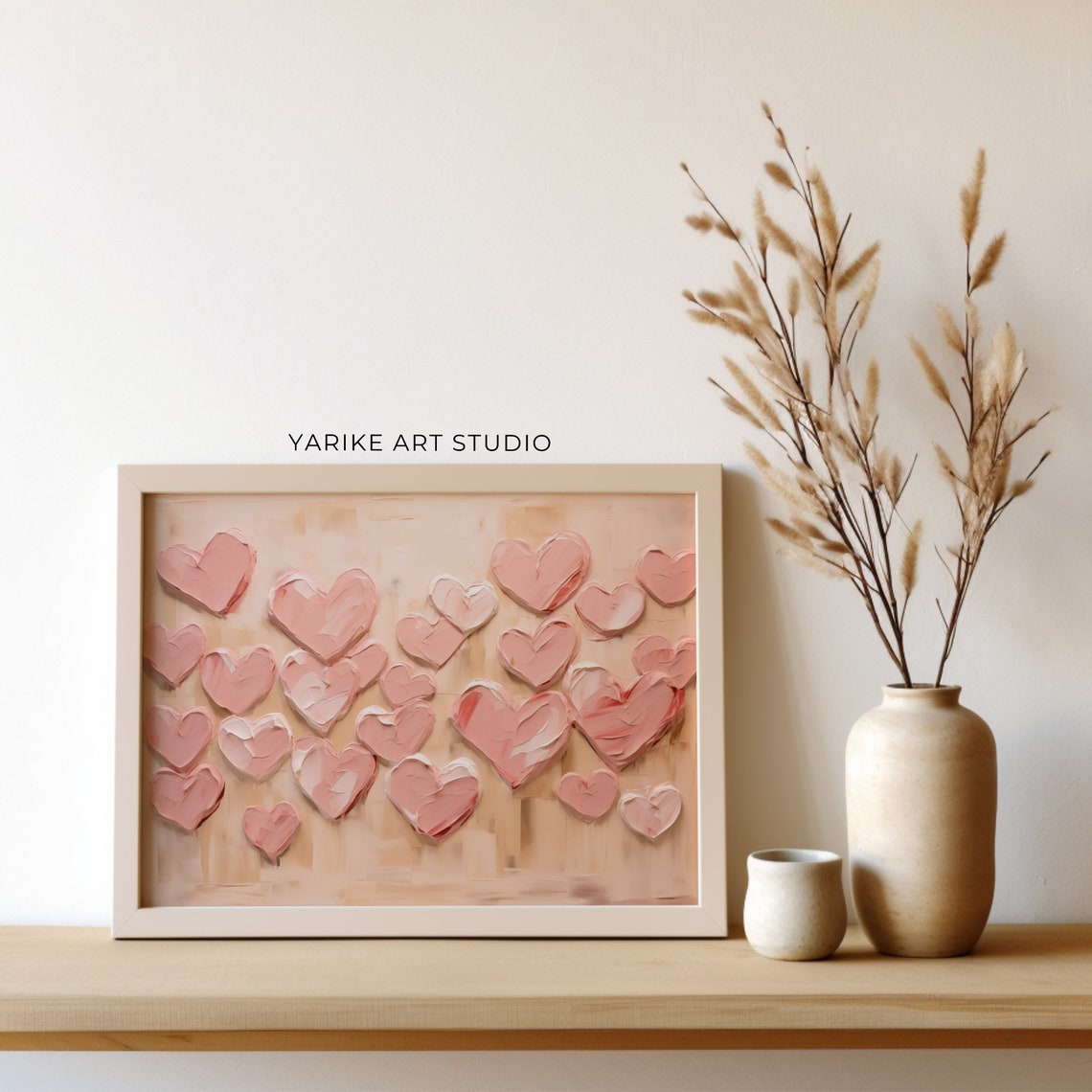 Blush Pink Textured Hearts Impasto Valentine Painting Poster