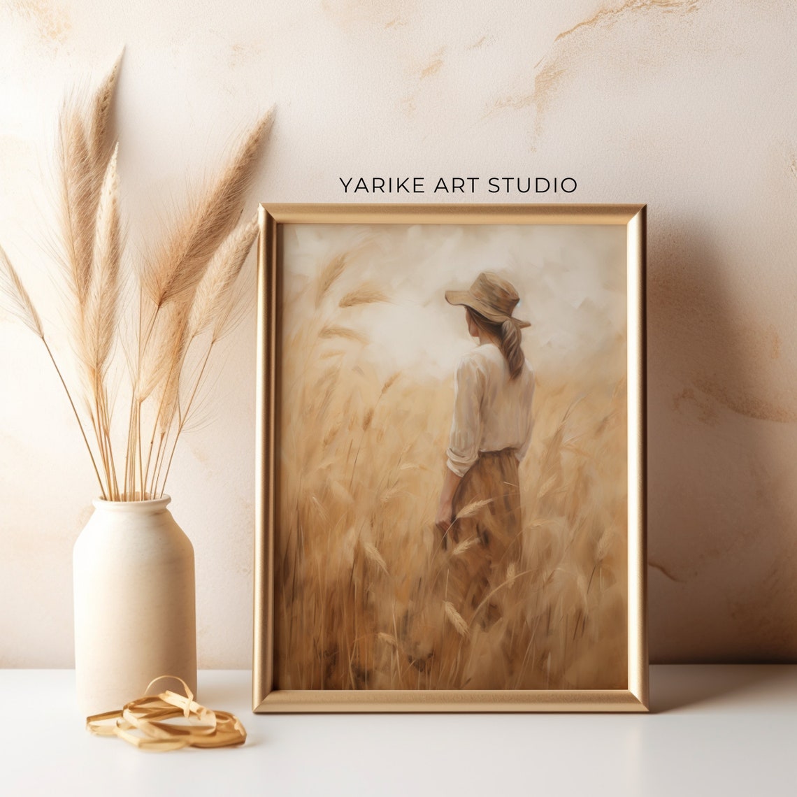 Woman In Wheat Field Painting Autumn Landscape Print Autumn Decor Farmhouse Decor Autumn Wall Art Wheat Field Print Ai Wall Art 418 - Image 2