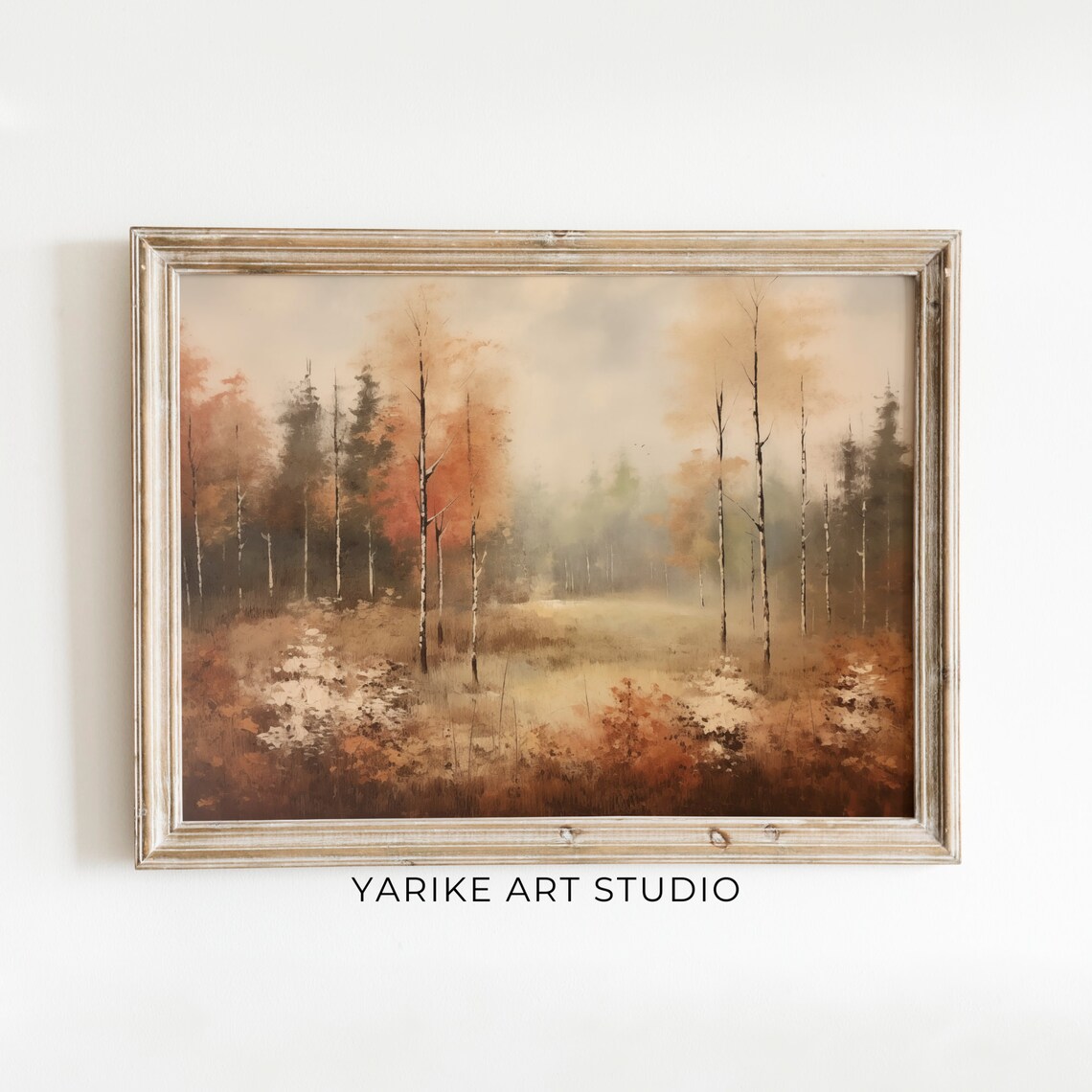 Misty Autumn Birch Forest Warm Fall Landscape Painting Poster
