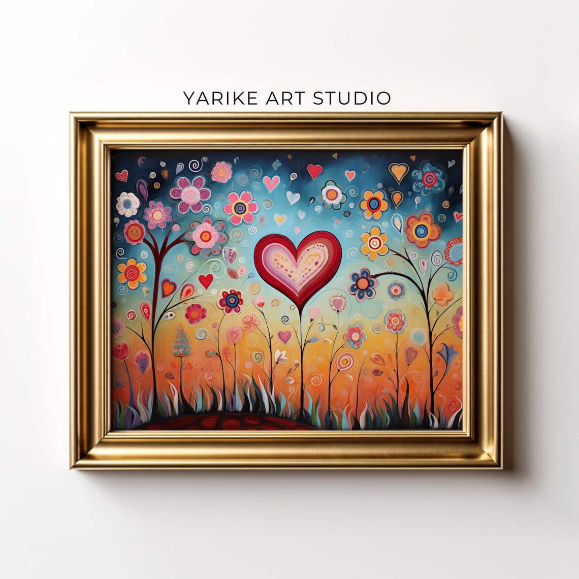 Whimsical Heart And Flowers Folk Dreamy Garden Valentine Poster - Image 4