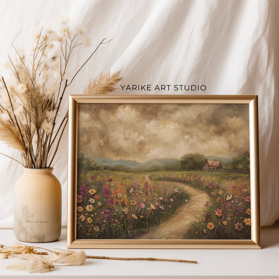 Wildflower Path Barn Dramatic Cloudy Sky Country Landscape Poster - Image 4