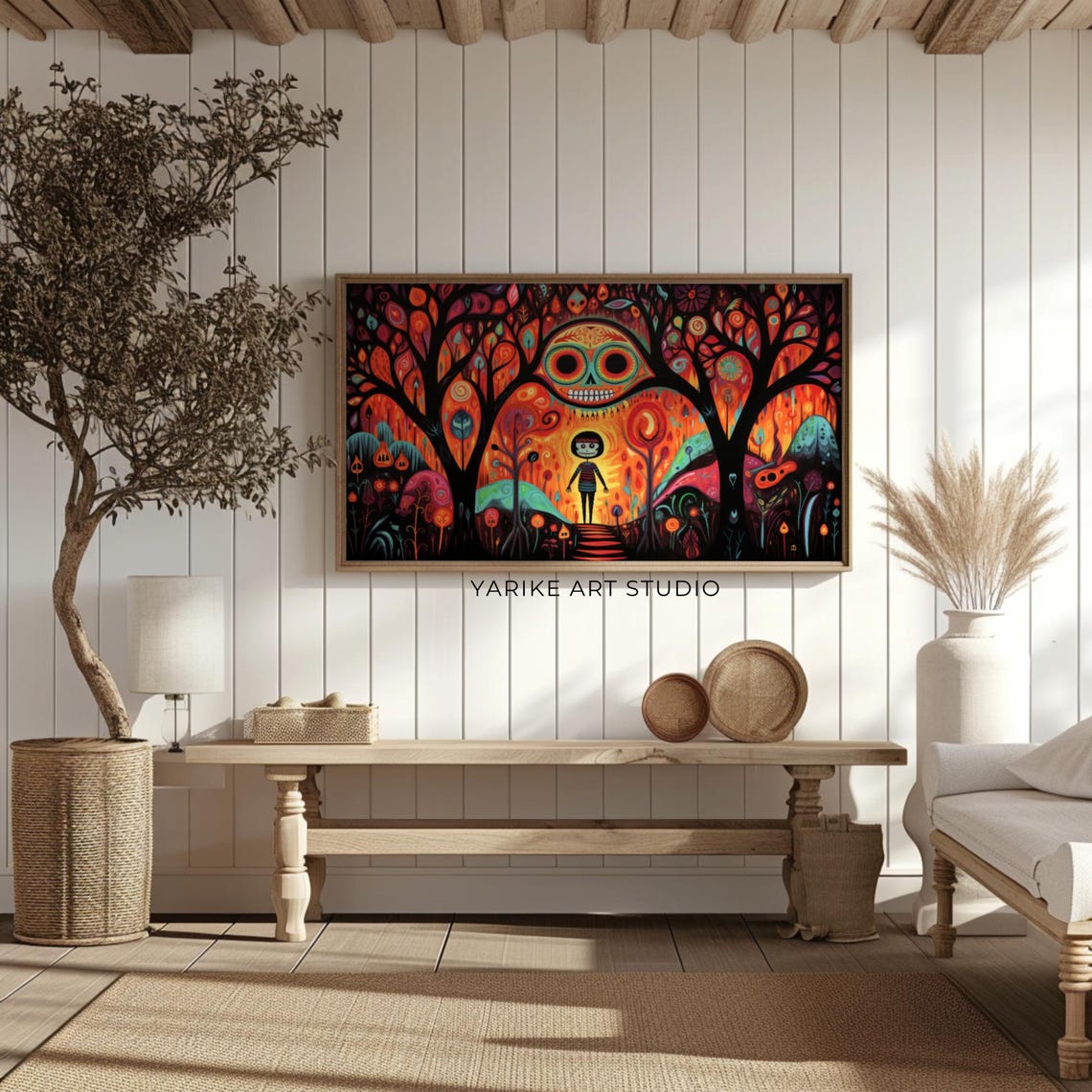 Halloween Zombie Skull Forest Fiery Orange Spooky Night Poster - Image 2