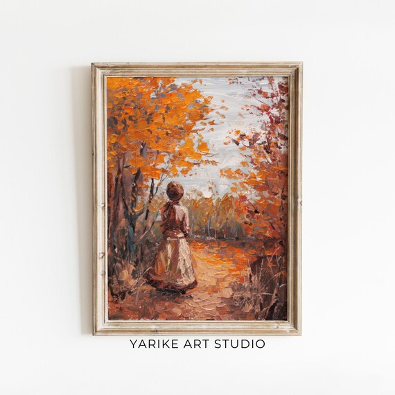 Woman In Rustic Dress Among Fiery Orange Autumn Trees Poster