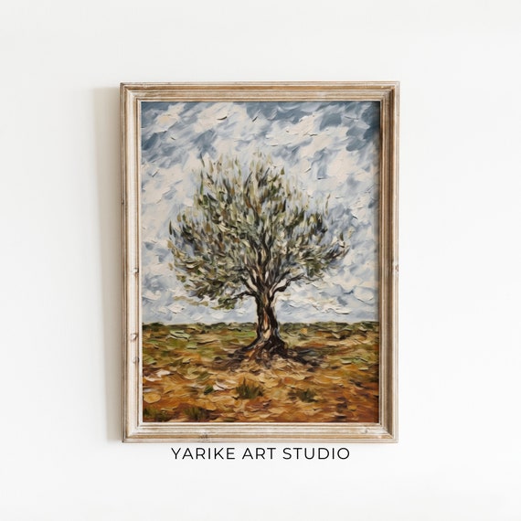 Moody Tree Oil Painting Vintage Tree Countryside Landscape Art Nature Farmhouse Decor Cottagecore Decor 495