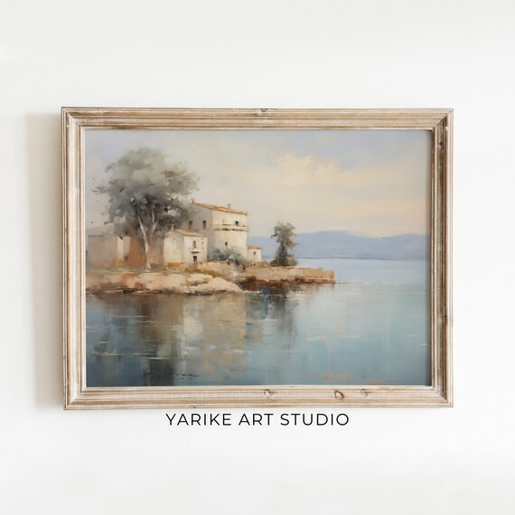 Mediterranean Coastal Villa Rocky Shore Calm Sea Landscape Poster