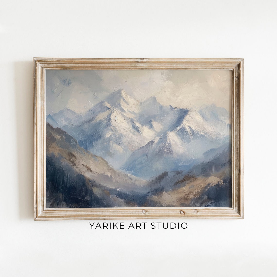 Snowy Mountain Peaks Blue Gray Alpine Summit Oil Painting Poster