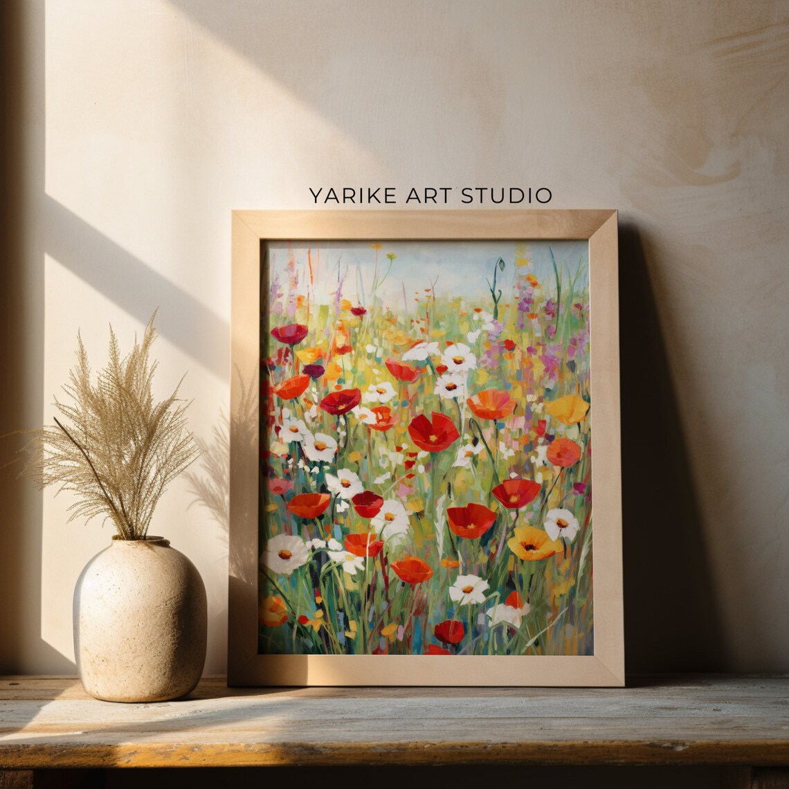 Red Poppy Wildflower Meadow Spring Oil Painting Vertical Poster - Image 2