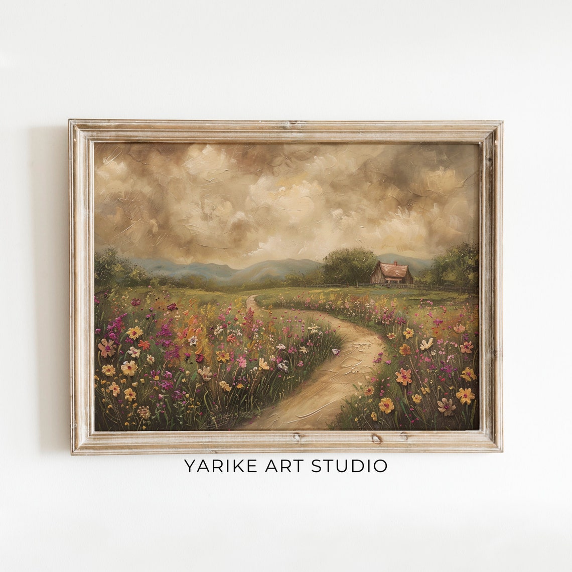 Moody Country Landscape Print Vintage Art Wildflower Painting Dark Pastoral Landscape Print Antique Scenery Home Decor 693