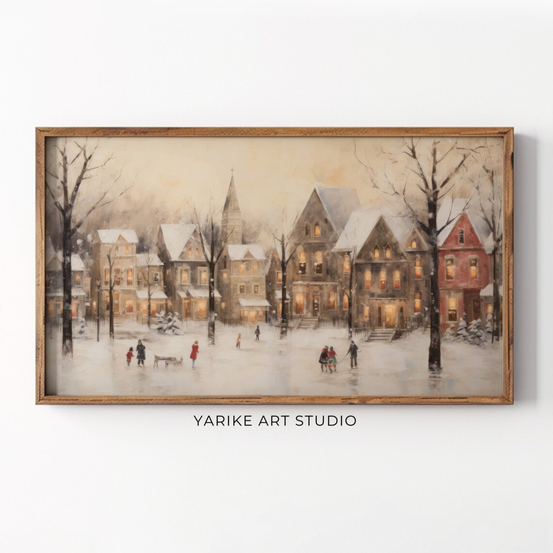 Vintage Winter Town Evening Frame Tv Art Christmas Frame Tv Screensaver Neutral Holiday Winter Village Landscape Painting 78 Tv