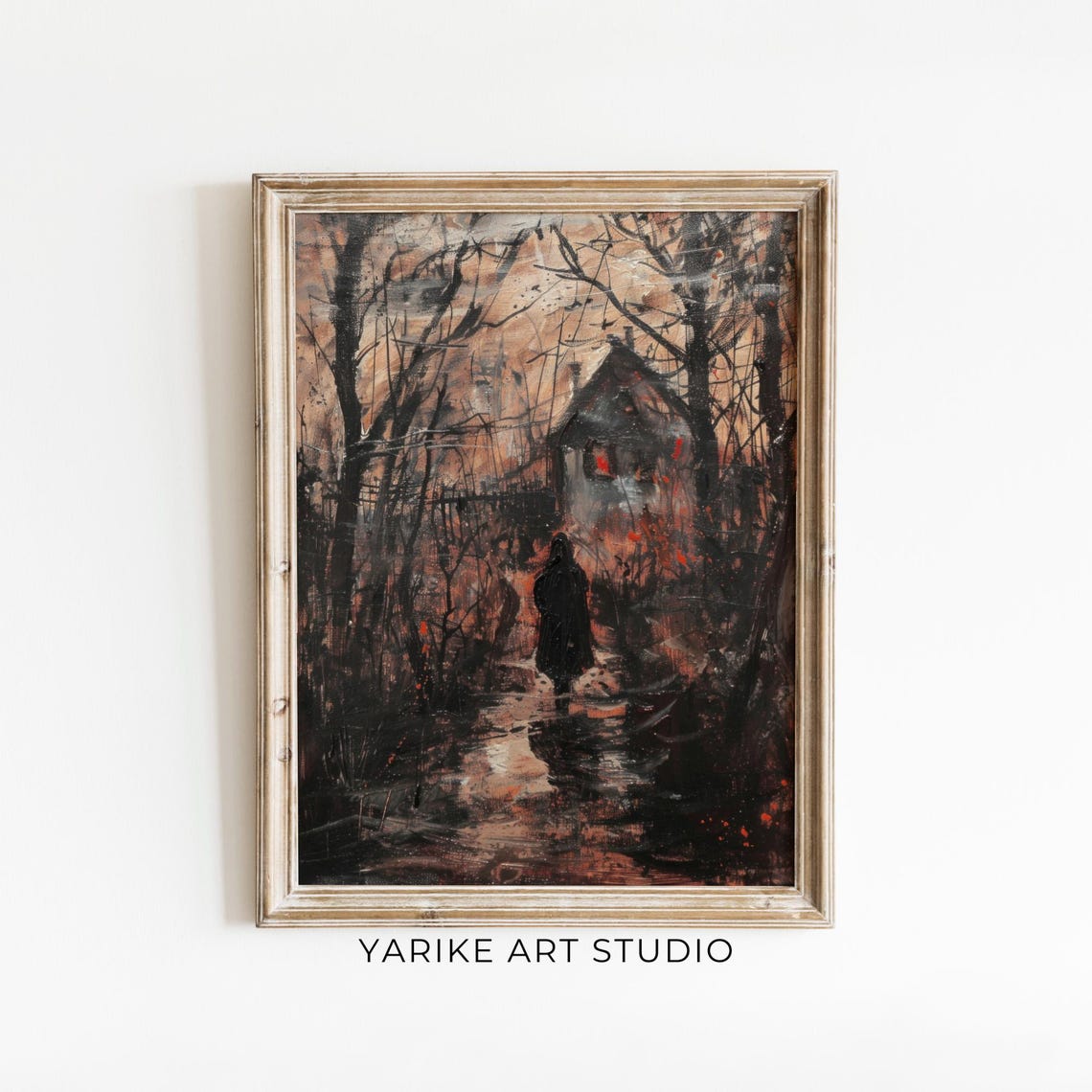 Vintage Dark Spooky Forest Path With Hooded Figure Halloween Poster